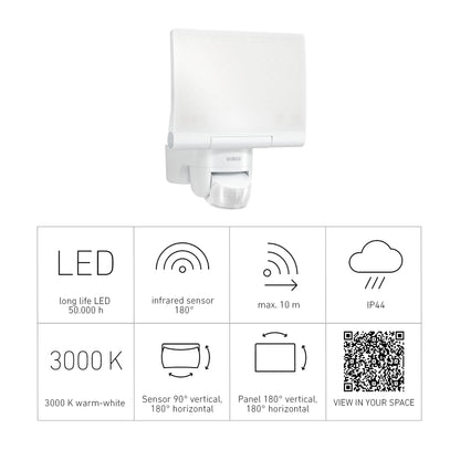 Steinel LED Spotlight XLED Home 2 S White, Adjustable Floodlight, Exterior Light, 13.7 W, 180° Motion Sensor Spotlight for Garden, Patio Garage or Warehouse , 19.4 x 18 x 16.1 cm