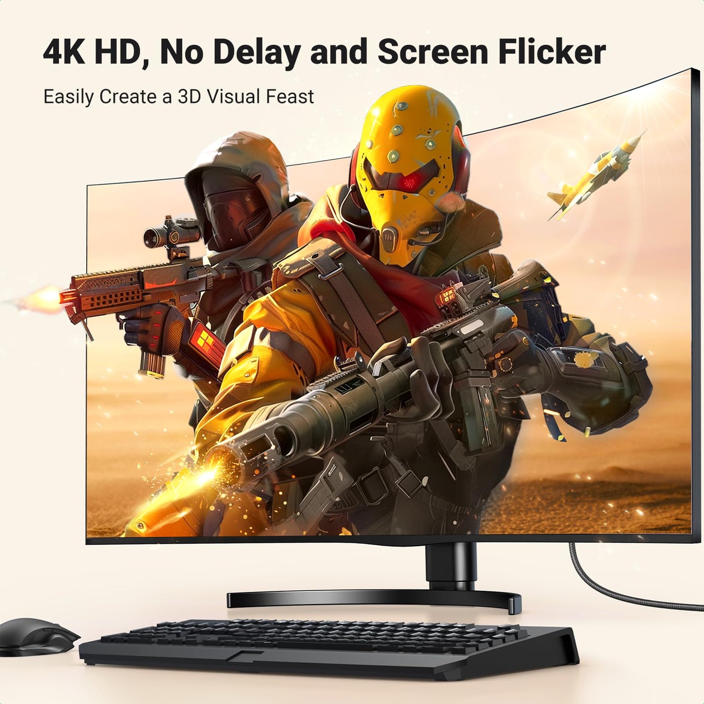 UGREEN 4K Displayport to HDMI Cable 6.6FT Uni-Directional Braided DP to HDMI Lead Aluminium Male to Male Multi-Screen Gaming Compatible with Monitor, Projector, HDTV, Dell Laptop, HP, AMD, NVIDIA (2M)