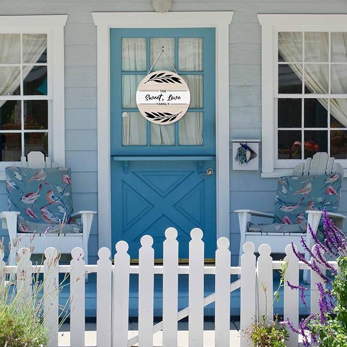 Front Door Welcome Wreath The Sweet,Love Family 12inch Vertical Wooden Front Door Wreaths for Home Decor
