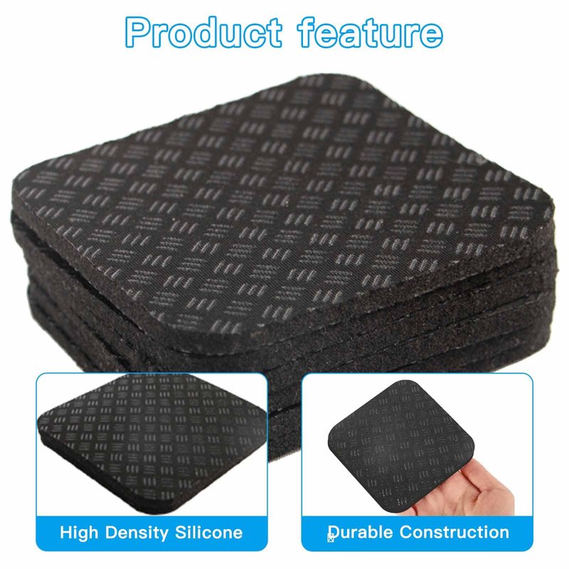 4PCS Non-Slip Treadmill Mat Pads, 4x4 Inch High Density Silicone Exercise Equipment Mat - Double-Sided Anti Vibration Pad for Treadmill, Walking Pad, Exercise Bike, Floor Protection (Square, 4 PCS)