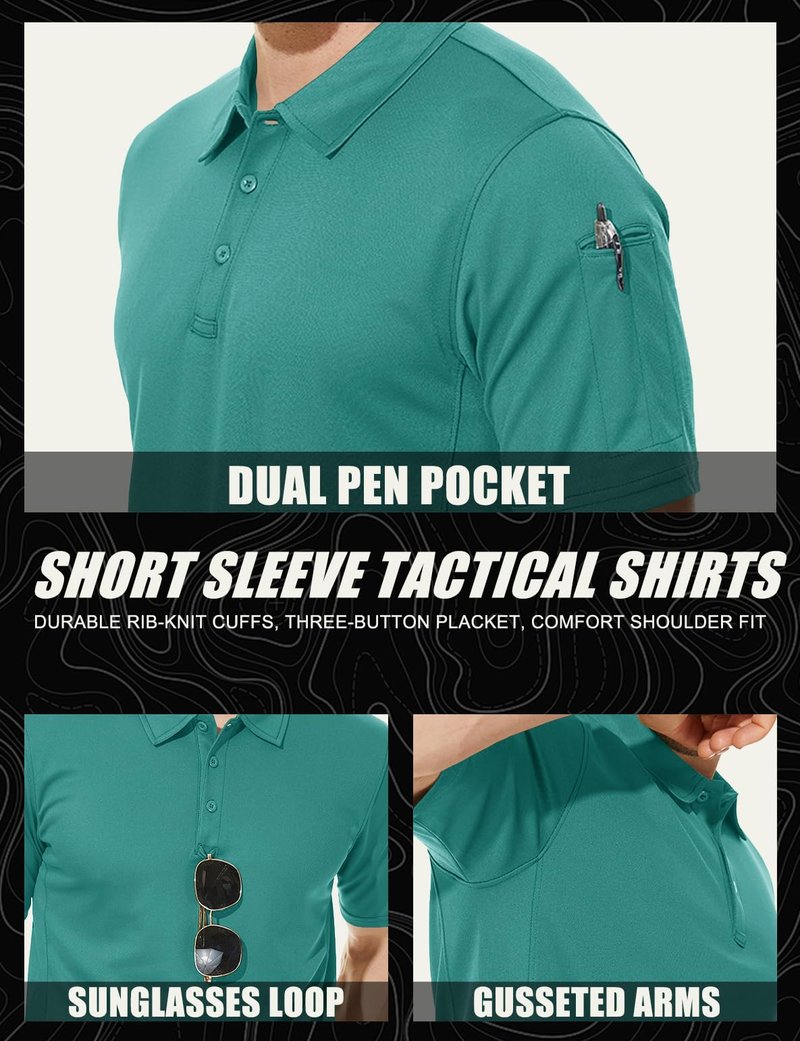 MAGCOMSEN Mens Polo T Shirts Short Sleeve Collared Work Shirt Dry Fit Tennis Top Moisture Wicking Shirt Grey Green XXL