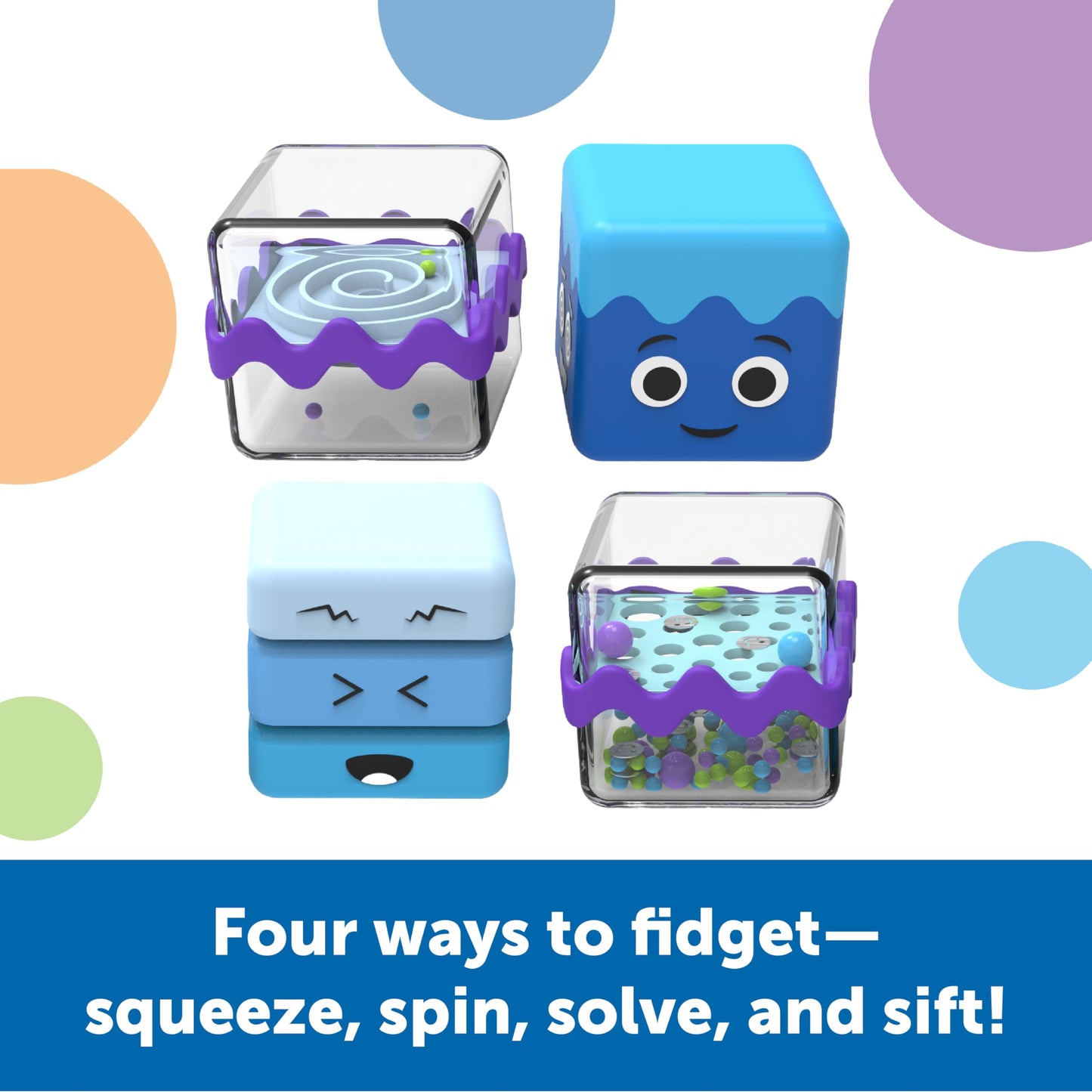 Learning Resources Cool Down Cubes Sensory Fidget Set of 4, Ages 3+, Calm Down Corner Toys, SEL Toys