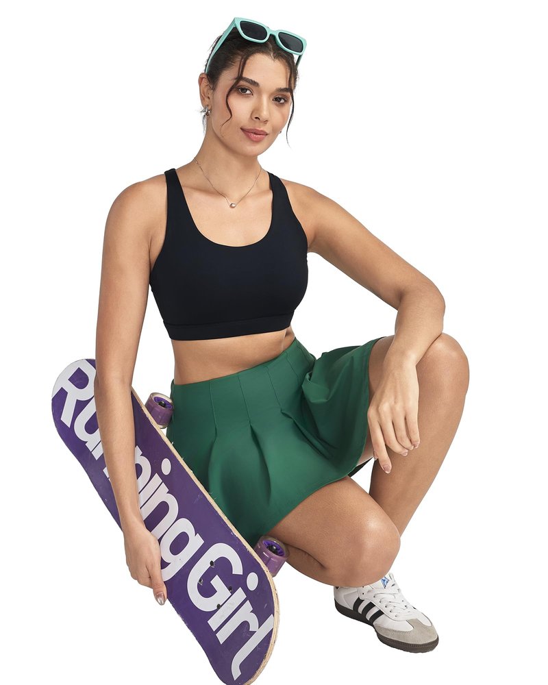 RUNNING GIRL Sports Bra for Women, Criss-Cross Back Padded Strappy Sports Bras Medium Support Yoga Bra with Removable Cups B-Black
