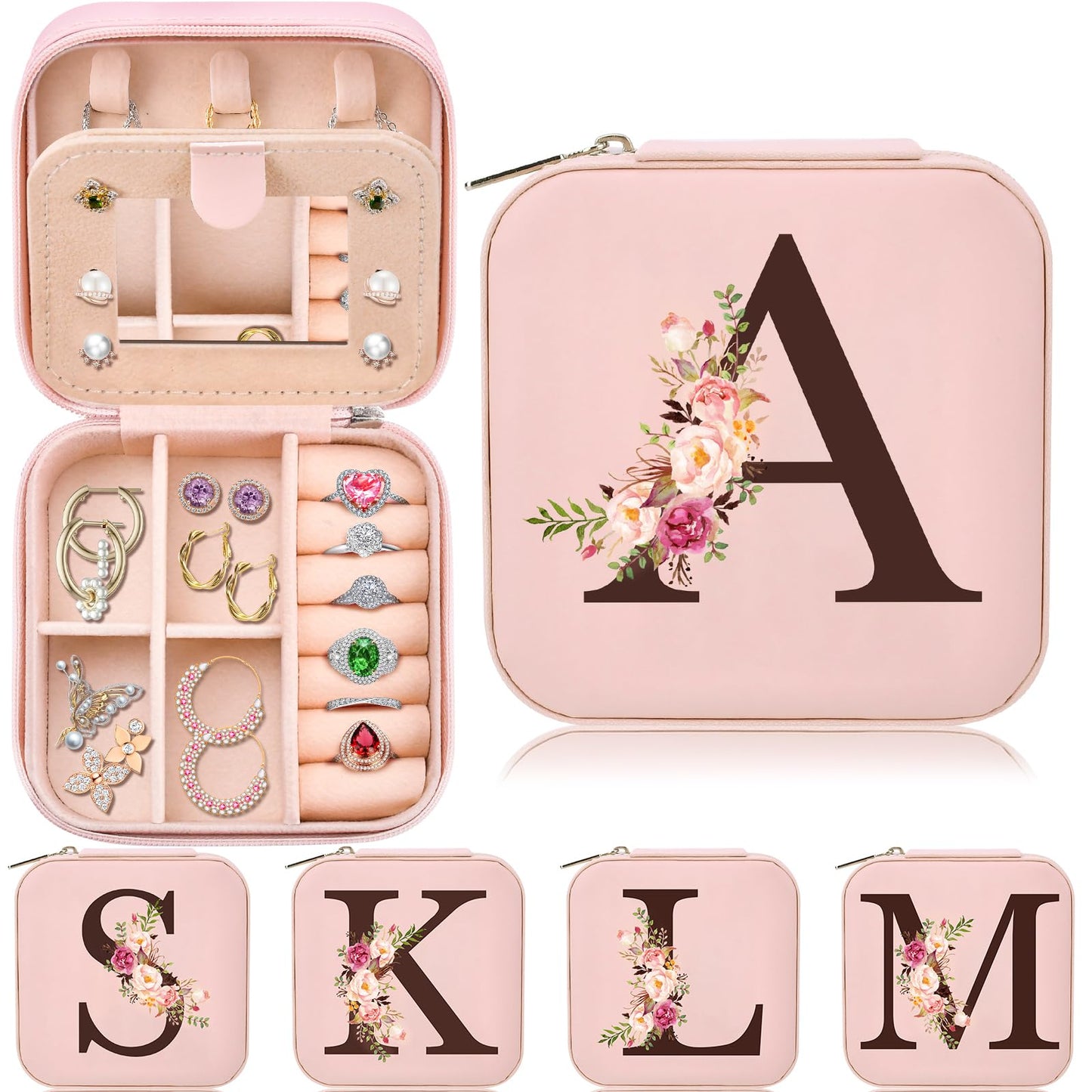 Easter Basket Stuffers for Teens Essentials, Valentines Day Christmas Stocking Stuffers for Women Teen Girl Gifts Trendy Stuff Travel Jewelry Box Case Organizer Personalized Birthday Gifts, Initial A