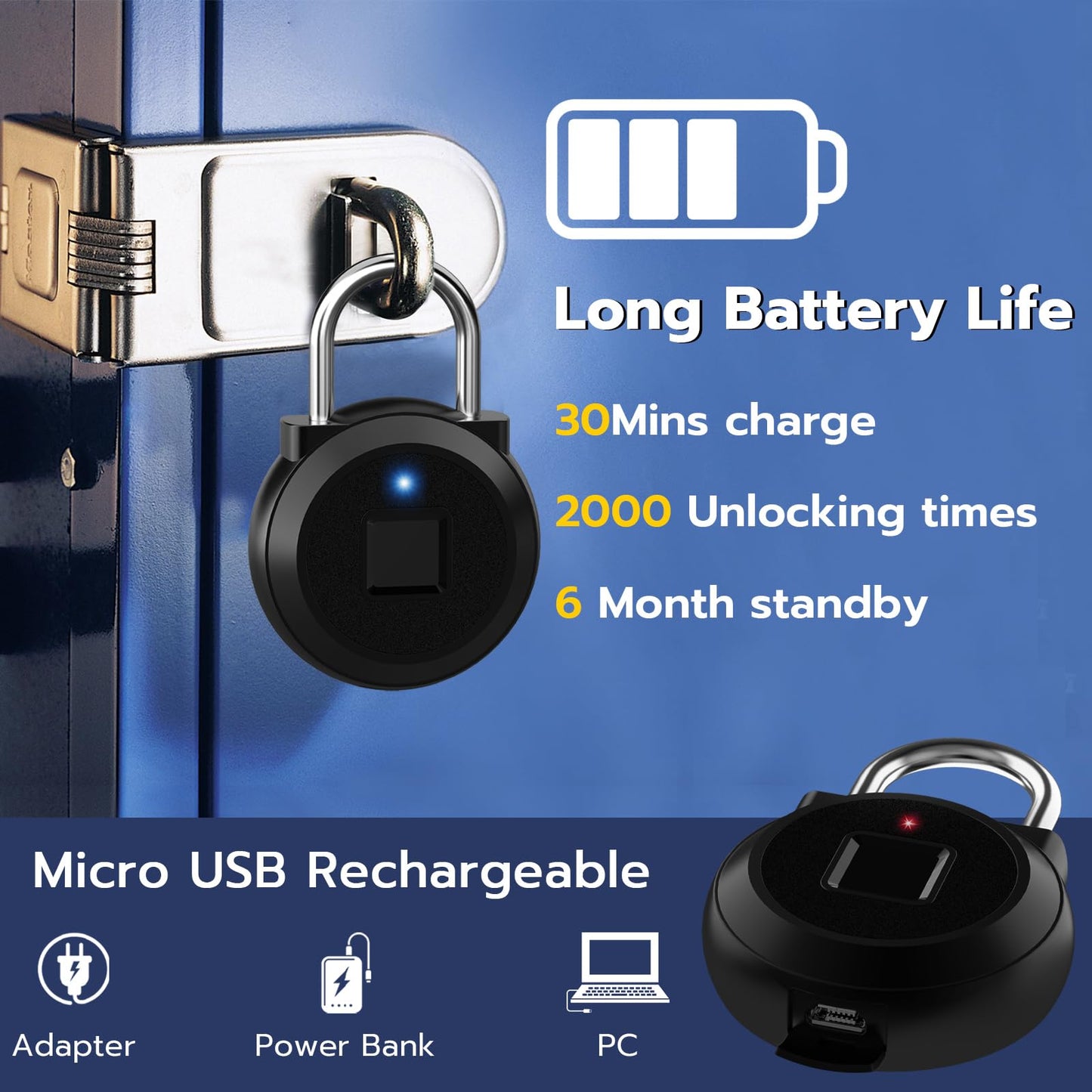 Fingerprint Lock, Dhiedas Gym Locker Lock with Fingerprint Bluetooth APP, Biometric Fingerprint Padlock with Keyless, Waterproof Smart Padlock for Locker School Suitcase Cabinet Storage