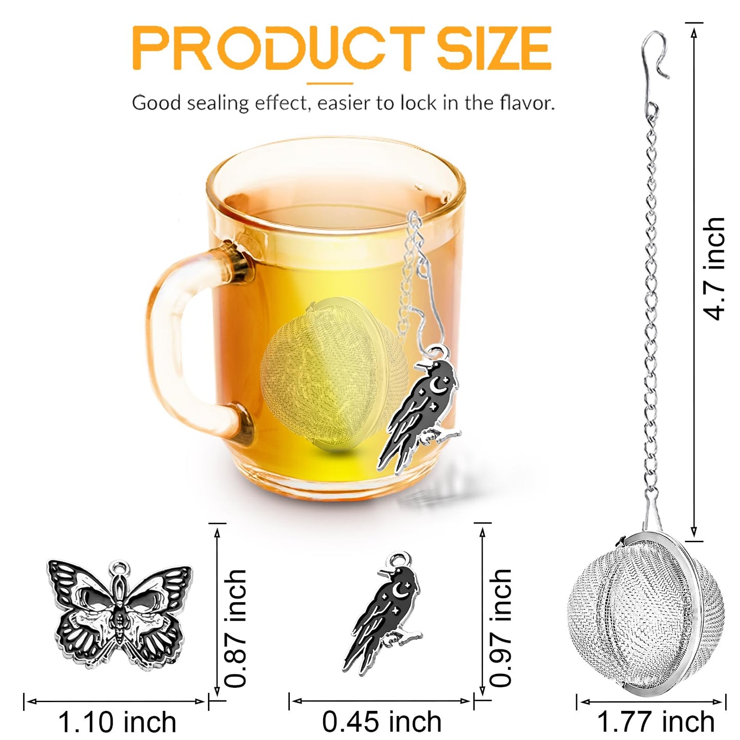 TeaSanavie 2 Pack Halloween Themed Tea Infuser - Gothic Loose Leaf Tea Steeper with Black Raven & Skull Butterfly Charm, 304 Stainless Steel, Perfect Spooky Tea Gift