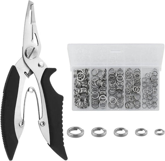 Fishing Stainless Steel Split Rings Set - 201pcs with 5 Sizes & Durable Plier Tool Kit