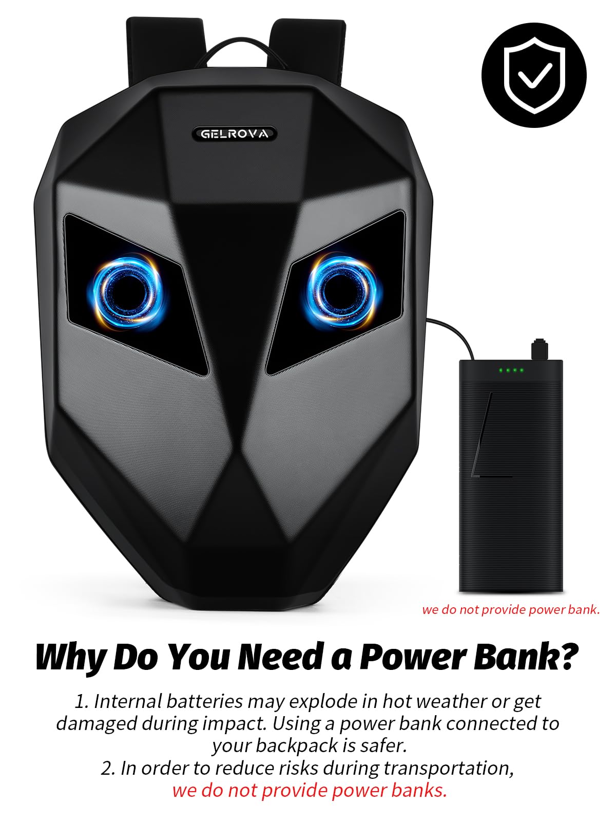 Gelrova Knight LED Motorcycle Backpack, Hard Case Riding Backpack DIY Motorbike Luggage Laptop Bag Waterproof, Large Size 19inch