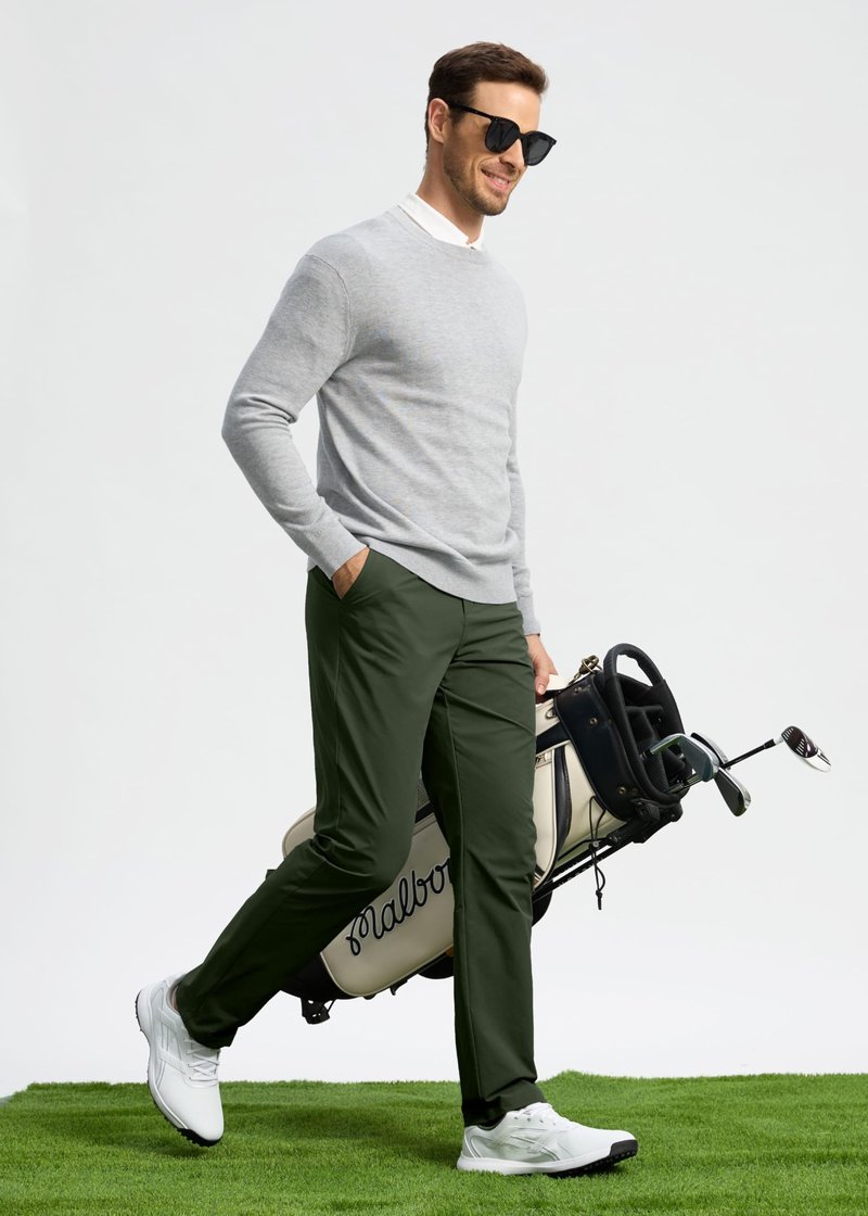 Pudolla Men's Golf Pants Stretch Work Dress Pants Men's Dress Pants 30 Lightweight Quick Dry Trousers with Pockets(Army Green 35Wx30L)