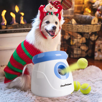 Pet Prime Automatic Dog Ball Launcher, Dog Ball Thrower with 10-30 Ft Launch Distance, Interactive Puppy Pet Fetch Toy, Mini Ball Throwing Machine for Small and Medium Dogs, With 3 PCS 2" Tennis Balls