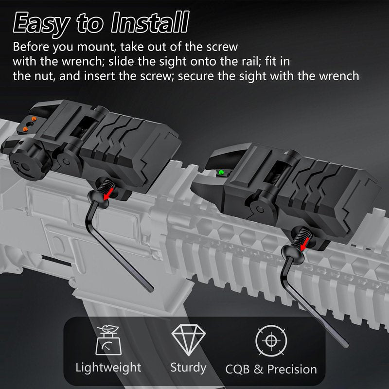JORMIX Folding Fiber Optic Sights Flip Up Sights Front and Rear Back up Sights for Picatinny Weaver Rails with Red Green Full Dots Polymer (Front Green+Back Red)