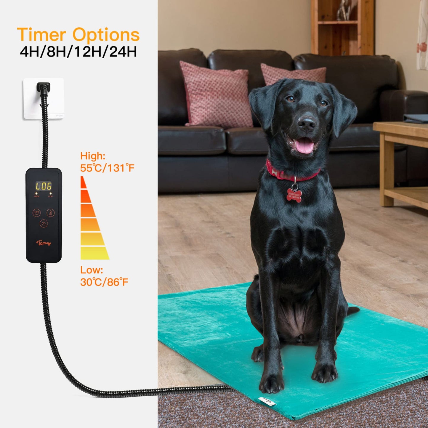 Toozey Small Pet Heating Pad, 6 Adjustable Temperature Dog Cat Heating Pad with Timer, Waterproof Heated Cat Bed with Chew Resistant Cord, Indoor Electric Pet Heated Mat 18x16in