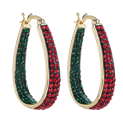 Crystal Hoop Earrings For Women Sparkly Earring Bright Silver Plated Oval Inside Out Earring Jewelry Gift (Christmas color2)