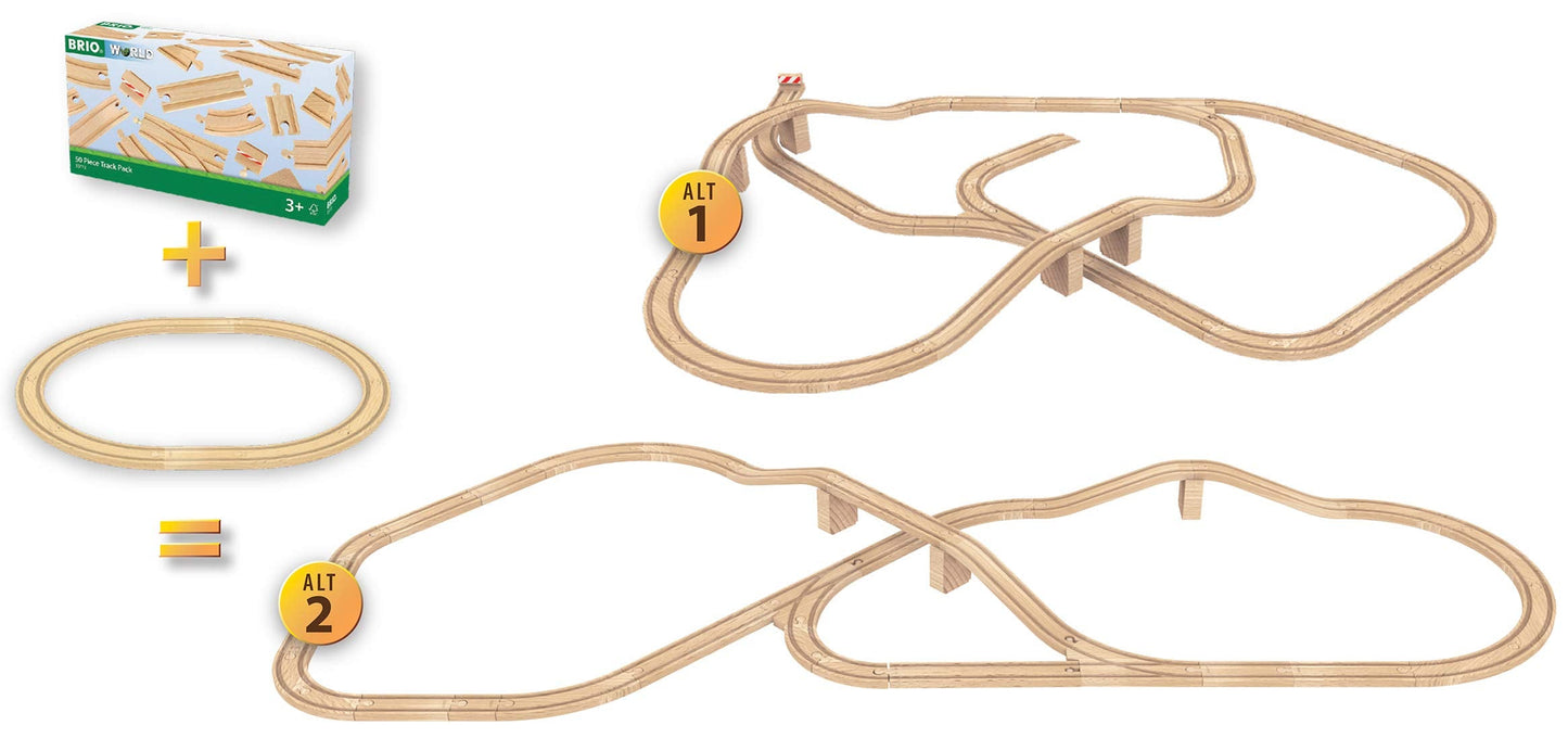 BRIO World 50 Piece Train Track Pack for Kids Age 3 Years Up - Wooden Railway Accessories and Add Ons