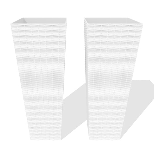 Set of 2 Tall Planters for Outdoor Plants, 32 Inch Outdoor Planters for Porch, Plant Pots for Trees Flowers, All-Weather Use with Drainage Holes for Indoor, Porch, Patio, Backyard, White