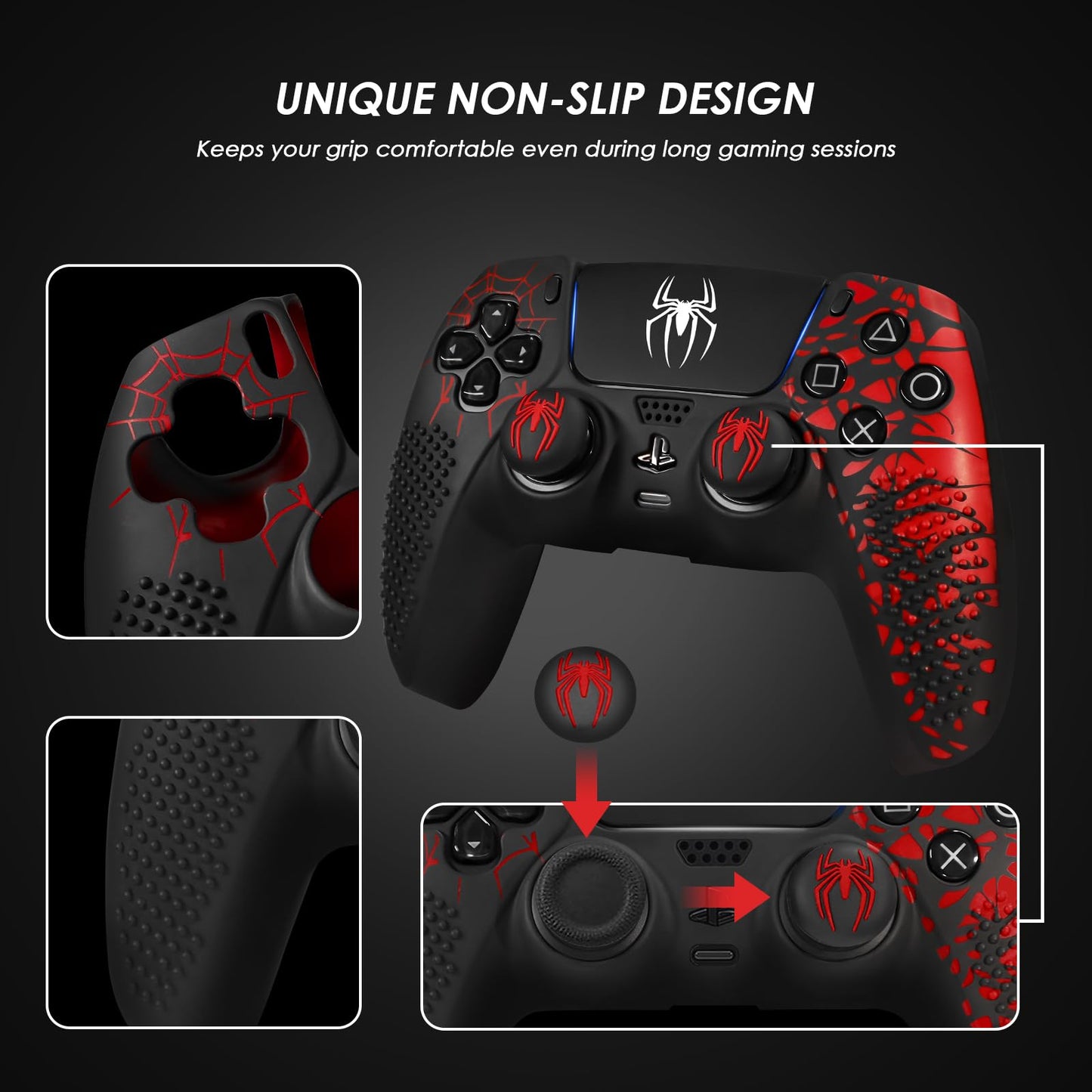 JORREP Anti-Slip PS5 Controller Skin, PS5 Controller Accessories, Non-Slip Silicone PS5 Controller Cover Case with Thumb Grip Gaps, Touch Pad Sticker and Cover Wrap Stickers