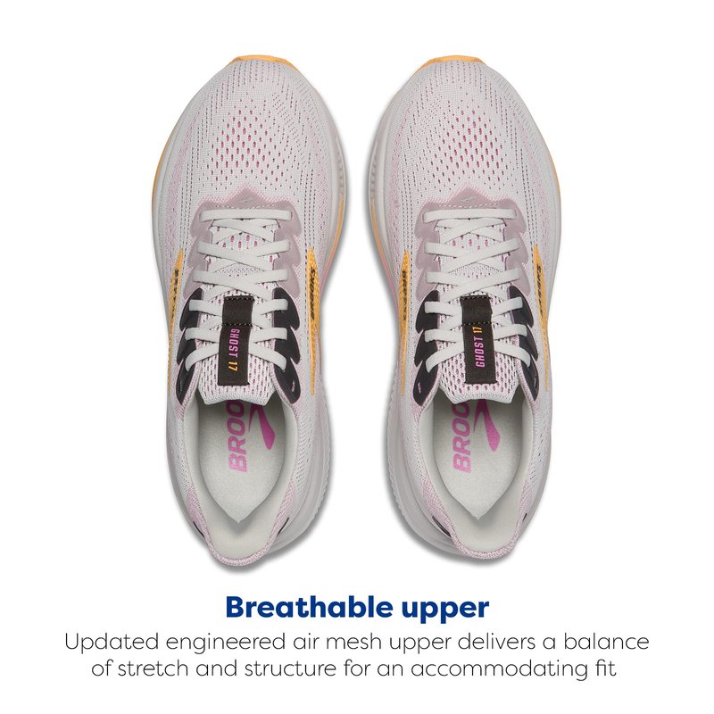 Brooks Women’s Ghost 17 Neutral Running Shoe - Oyster/Apricot/Pink - 7.5 Narrow
