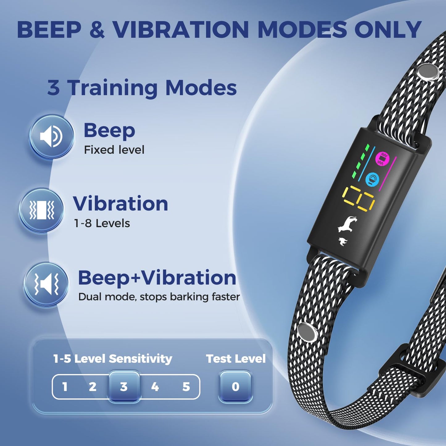 Anti Bark Collar for Dogs, No Shock Bark Collar, Beep & Vibration, 5 Adjustable Sensitivity, Rechargeable Dog Barking Collar, IP67 Waterproof - Bark Collars for Large Medium Small Dogs, Black