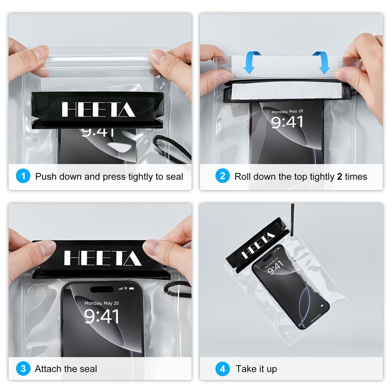 HEETA 3-Pack Clear Waterproof Dry Bag Pouch, Water Tight Cases Dry Bags Document Holder for Camera Mobile Phone Maps, Kayaking Boating (Black, Blue & Yellow)
