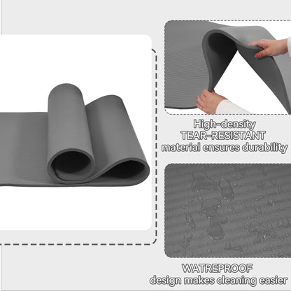 Fitvids All Purpose 1/2-Inch Extra Thick High Density Anti-Tear Exercise Yoga Mat with Carrying Strap, Gray