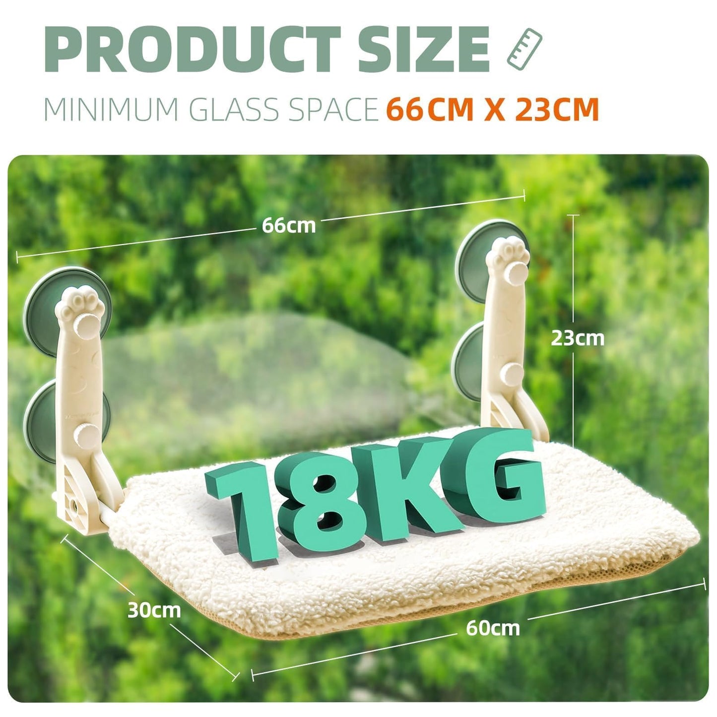 MEWOOFUN Cat Window Bed Hammock Large for 2 Cats - 60x30cm Foldable Cat Window Perch w/Reversible Mat, Upgrade Strong Suction Cups Sturdy Holds Up to 18kg, Beige