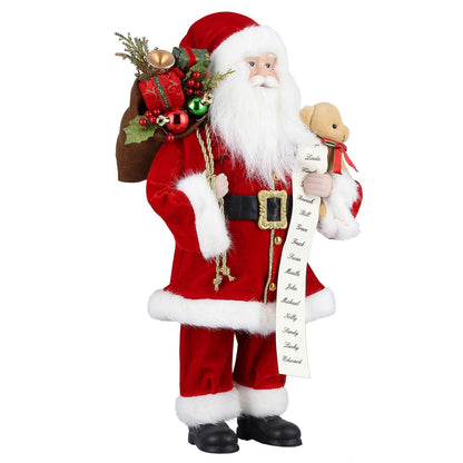 AGM 18" Santa Claus, Christmas Figurine Figure Decor with Good and Bad List and Bear and Gifts Bag for Holiday Party Home Decoration