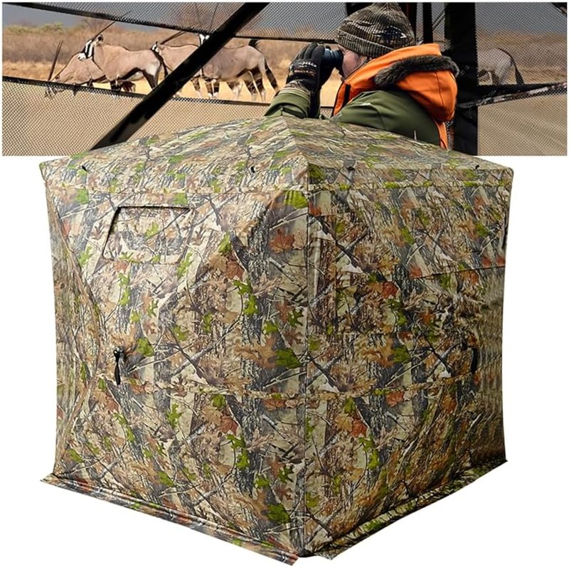 Hunting Blind - 270° See-Through Ground Blind for 2-3 People | Portable Camouflage Tent with Full Open Door