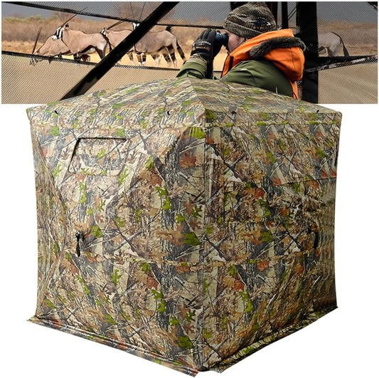 Hunting Blind - 270° See-Through Ground Blind for 2-3 People | Portable Camouflage Tent with Full Open Door