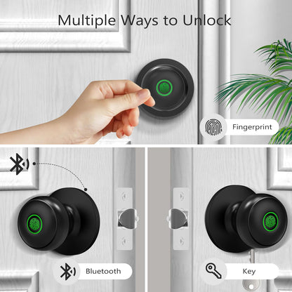 GeekTale Fingerprint Door Lock for Bedrooms, Fingerprint Door Knob with Lock, Smart Door Lock, App Control, Back-up Keys, Thumbprint Door Knob for Bedrooms, Office, Apartment