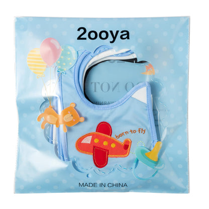 2ooya 7Pcs Cotton Waterproof Baby Bibs Adjustable Hook Loop Closure Infant Bib Unisex Blue Newborn Infant Food Bibs Keepsake Baby Gift for Drooling Feeding Eating Teething, 6-12 Months