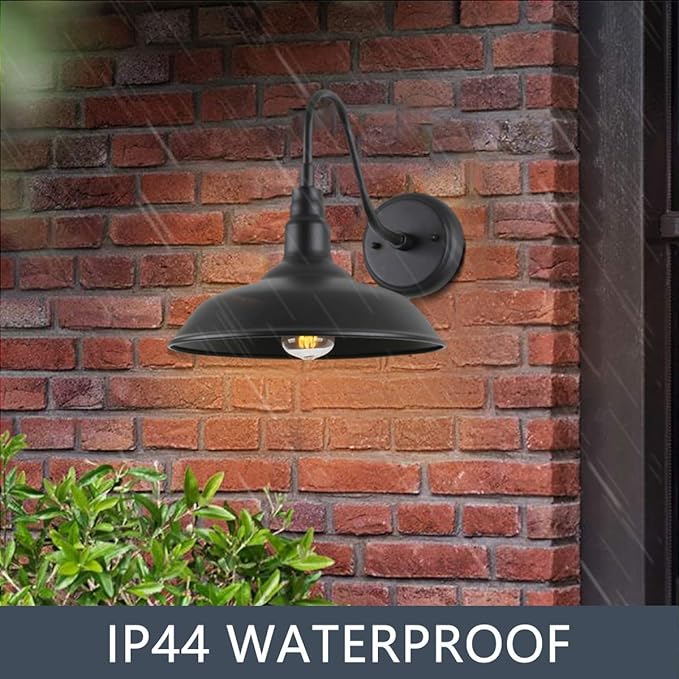 14 Inch Outdoor Gooseneck Light Fixture for Porch, 2 Pack Large Exterior Barn Lights for Farmhouse, Black Outside Wall Sconce for Porch Patio Garage