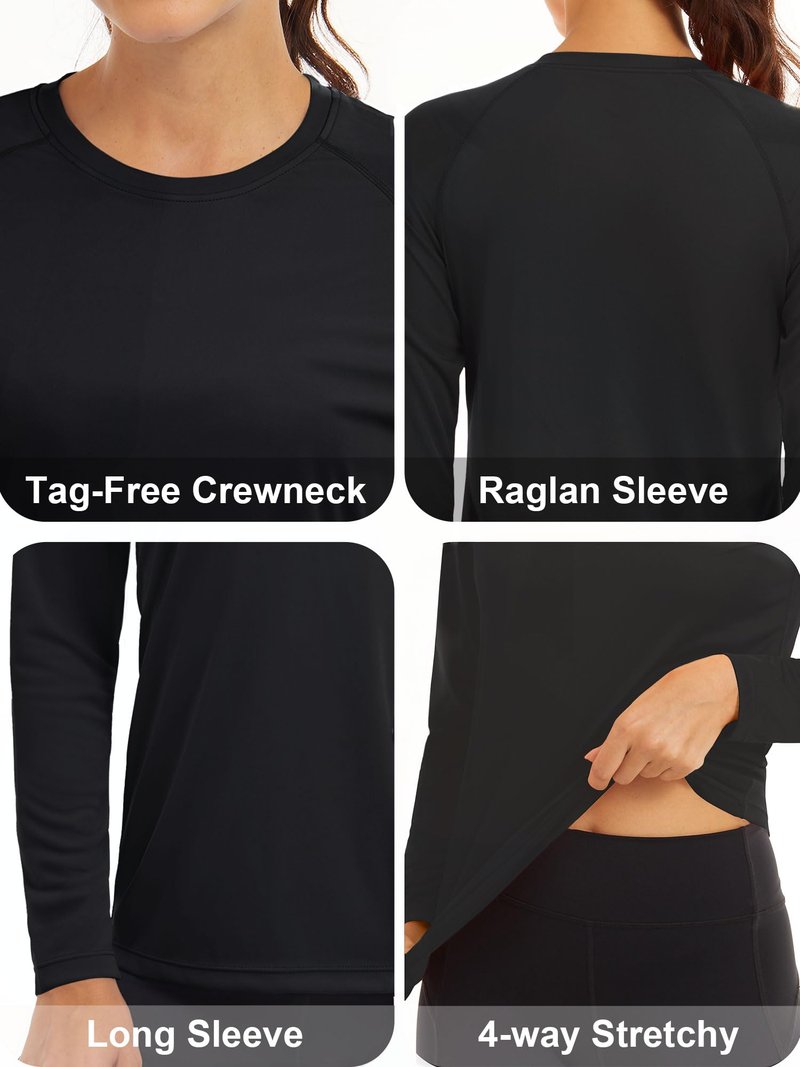 MAGCOMSEN Women's UPF 50+ SPF Long Sleeve Swim Shirt, Fishing & Hiking Rash Guard - Black