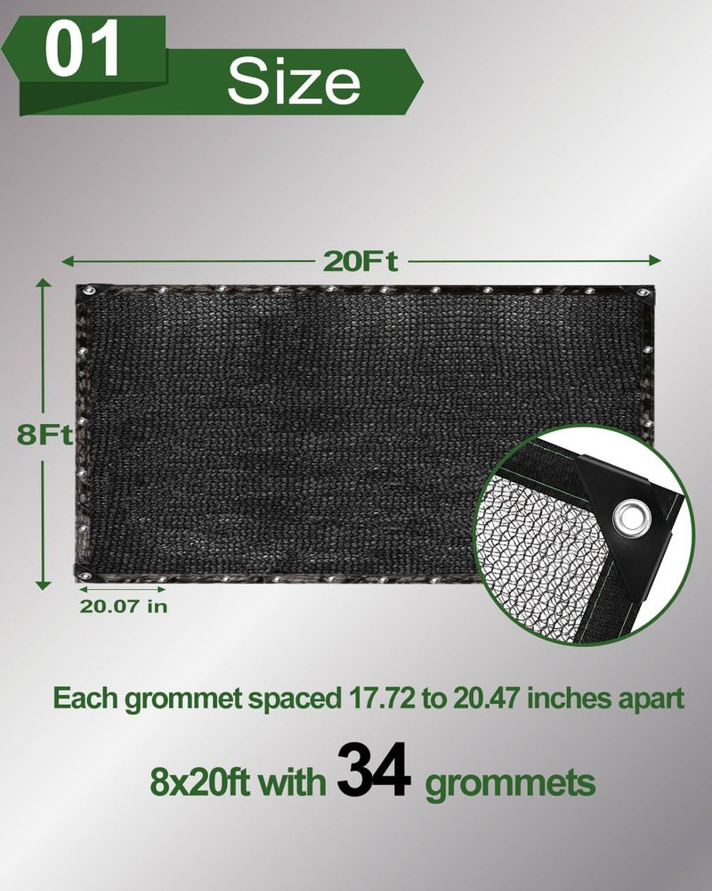 vensovo 30% Sunblock Shade Cloth Net Black Resistant - 8x20 Ft Garden Shade Mesh for Plant Cover, Greenhouse, Chicken Coop, Kennels, Tomatoes Plants