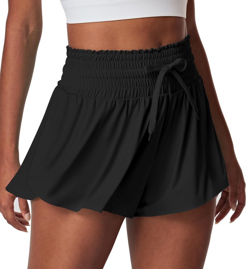 IUGA Athletic Shorts for Women High Waisted Butterfly Shorts Flowy Running Workout Tennis Skorts with Pockets Preppy Clothes Black