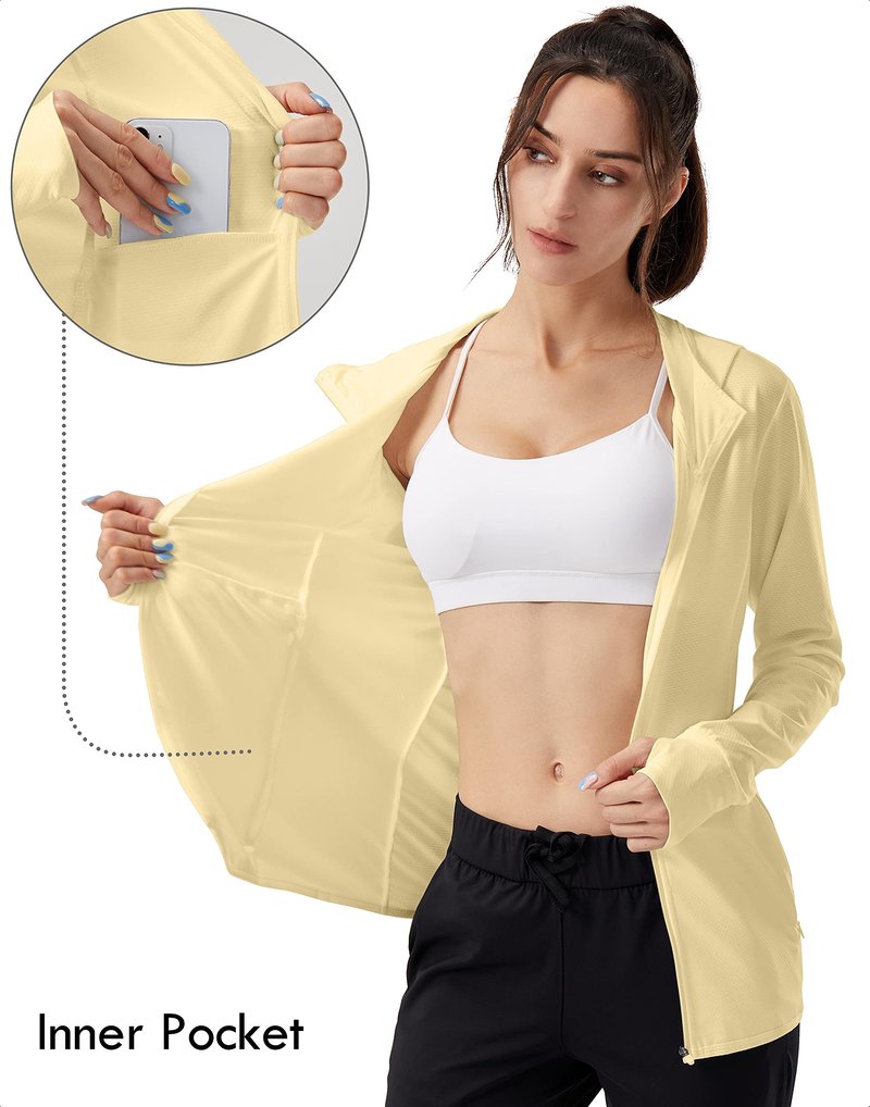 Soothfeel Women's UPF 50+ Sun Protection Hoodie Jacket Lightweight Long Sleeve Sun Shirt for Women with Pocket Hiking Outdoor Light Yellow 3XL