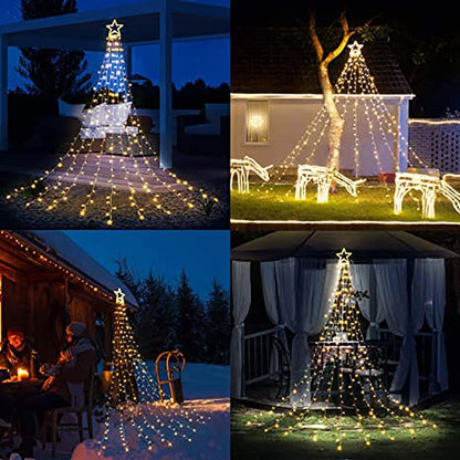 PUHONG Christmas Decoration Outdoor Star String Lights,16.4Ft Christmas Tree Toppers Lights 320 LED 8 Modes with 12" Lighted Star for Halloween Christmas New Year Holiday Birthday(Warm White)