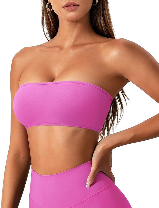 VOYJOY Impact Backless Bandeau Bra Workout Strapless Basic Tank Top Adjustable Back Bandeau Shirts Summer Going Out Tops