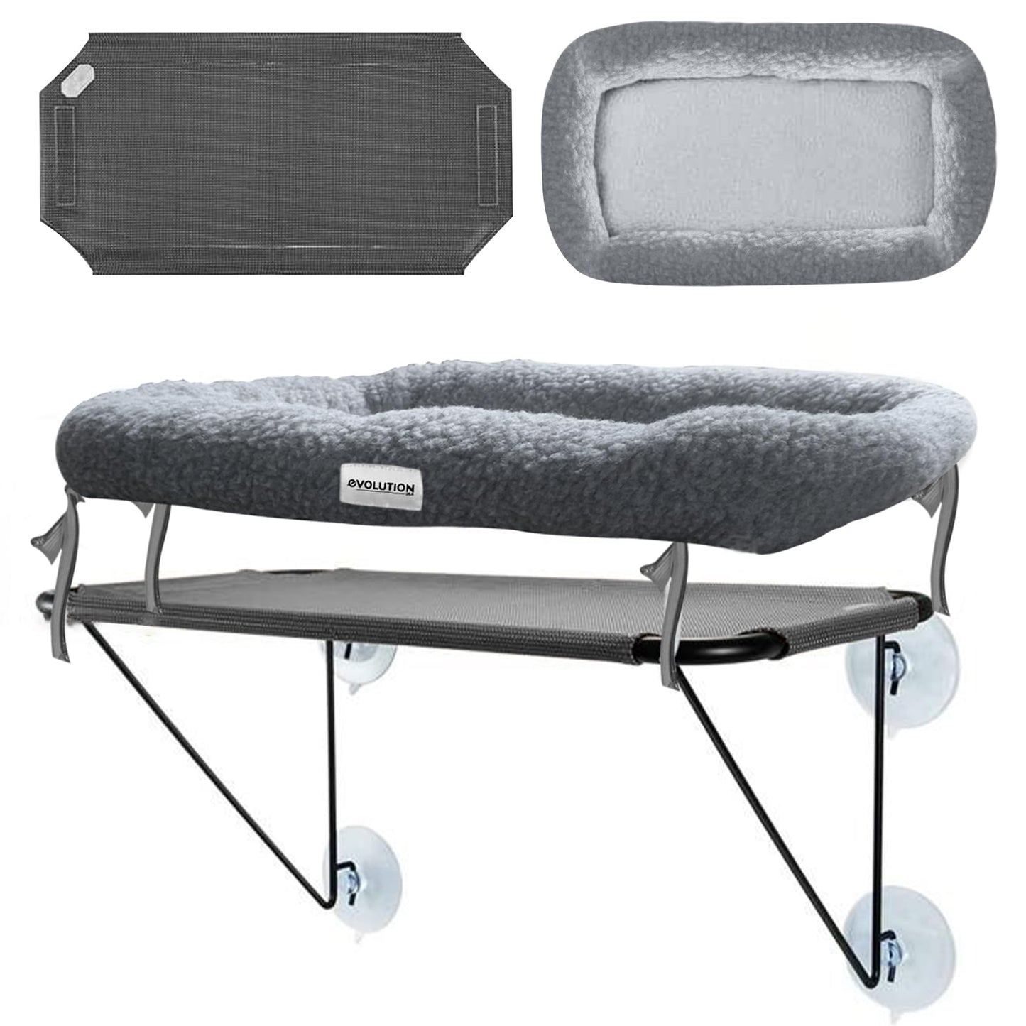 EvolutionUSA Cat Window Perch, Durable Feline Bed, Comfy Perch for 360 Views, Durable Elevated Pet Lounger, Ideal Cat Window Hammock for Large Cats, Heavy Duty, Large Size 24.4x12.6 in