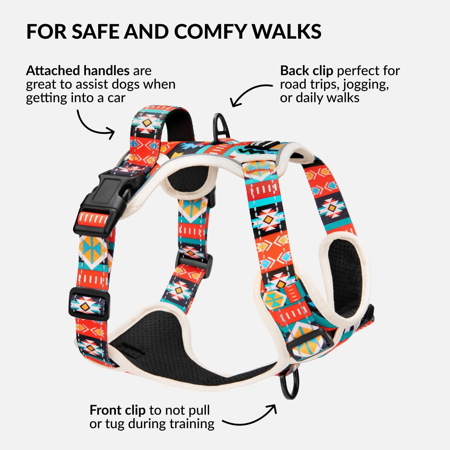 CollarDirect No Pull Reflective Dog Harness with Handle and Front Clip, Adjustible Soft Padded Vest for Small to Large Dogs Training and Walk (Size L, Pattern PT2)