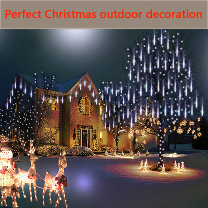Purtuemy Christmas Lights Outdoor, Meteor Shower Lights 12 inch 8 Tubes LED Snow Falling Icicle for Christmas Decoration Tree Garden Wedding Party Holiday, White