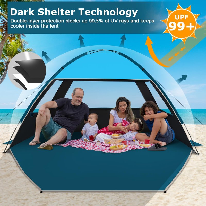 COMMOUDS Beach Tent Sun Shade for 3/4-5/6-7/8-10 Person, UPF 99+ Beach Sun Shelter Canopy Tent, Lightweight, Easy Set Up and Carry