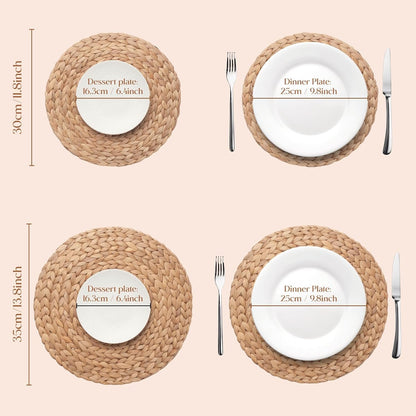 10 Pack, Round Woven Placemats, Natural Water Hyacinth Place mats, Braided Straw Table Mats for Dining Table, Christmas Placemats (13.8 inch)