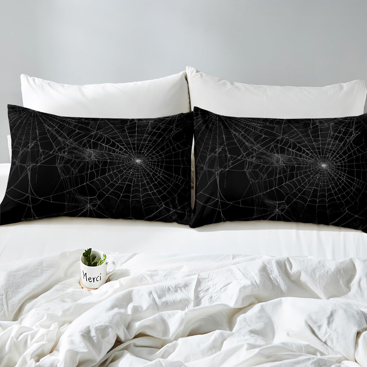 Spider Web Bedding Duvet Cover Set Kids Halloween Theme Spider Print Bedding Set Boys Girls Black White Decor Comforter Cover Microfiber Trick or Treat Bedspread Cover Bedroom Bedclothes Queen Size