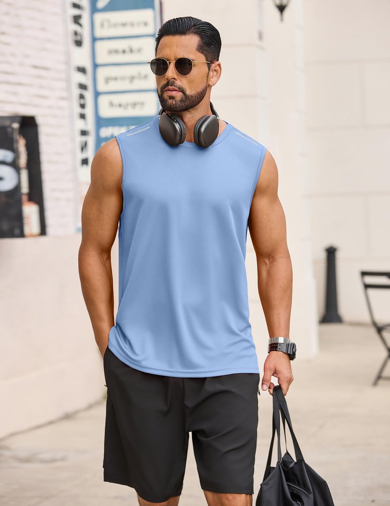 COOFANDY Men's Tank Shirts Lightweight Muscle Tank Top Sleeveless Boxing Shirts Fpr Men Summer Casual Tanks Light Blue
