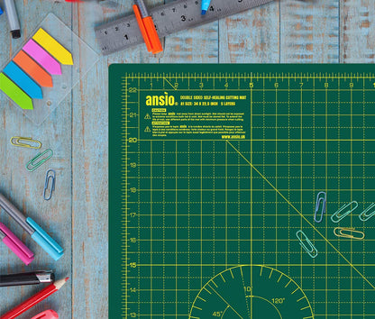 ANSIO Craft Cutting Mat Self Healing A1 Double Sided 5 Layers - Quilting, Sewing, Scrapbooking, Fabric & Papercraft - Imperial/Metric 34 Inch x 22.5 Inch / 89cm x 59cm - Green/Green