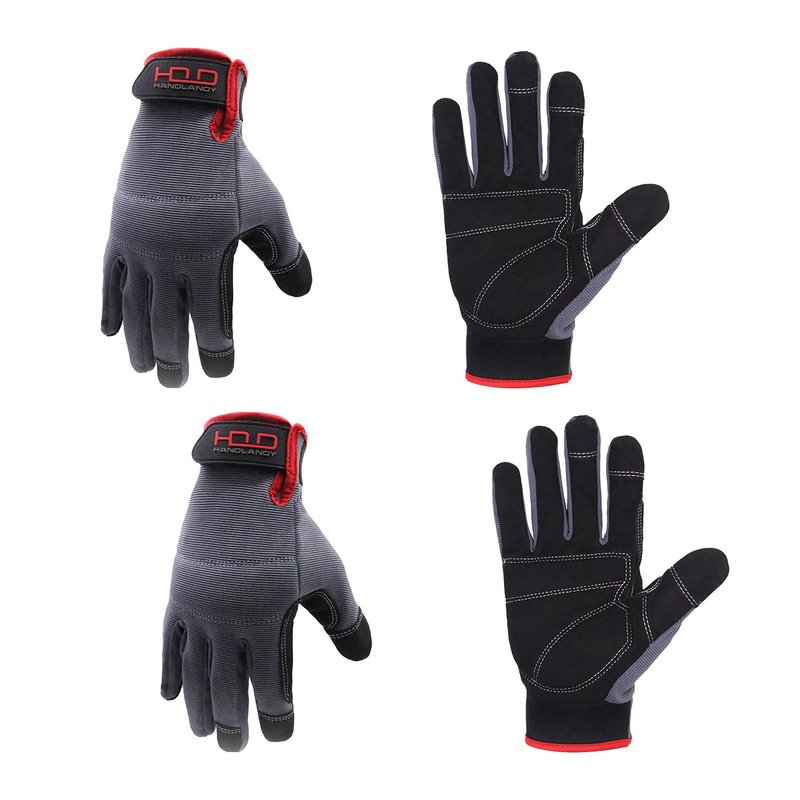 HANDLANDY Work Gloves for Men & Women, Utility Mechanic Working Gloves Touch Screen, Flexible Breathable Gardening Gloves for Yard Maintenance (Large, 2 Pairs)