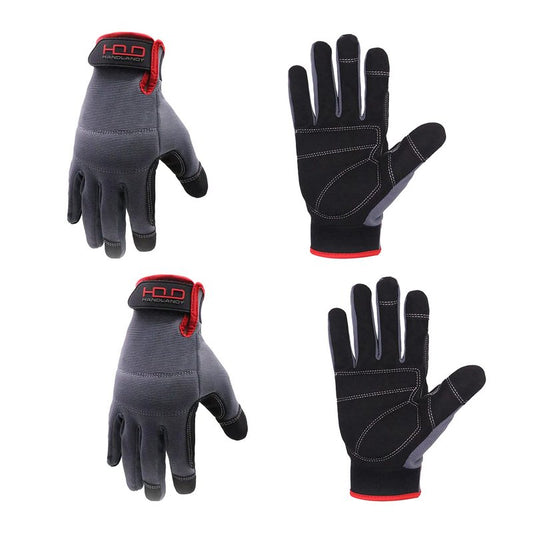 HANDLANDY Work Gloves for Men & Women, Utility Mechanic Working Gloves Touch Screen, Flexible Breathable Gardening Gloves for Yard Maintenance (Large, 2 Pairs)