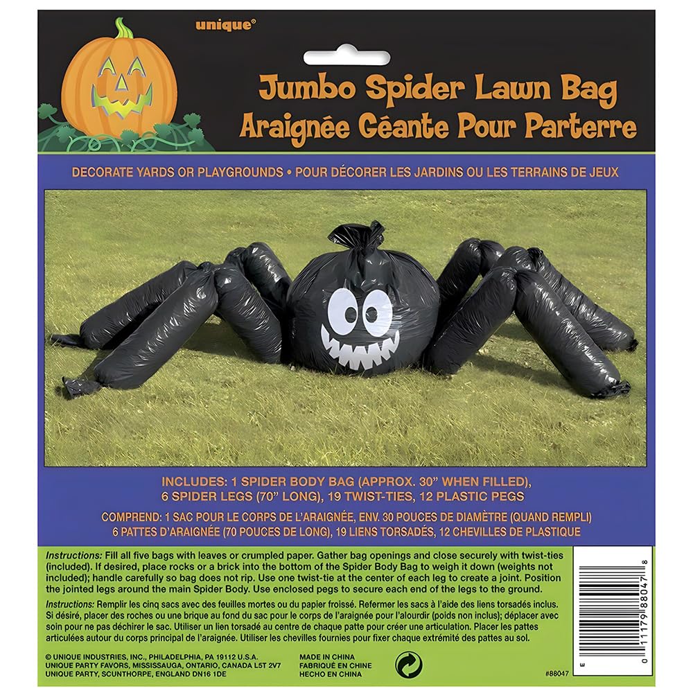 Spooktacular Spider Lawn Bag Decor (Pack of 32) - 30" x 70" - Giant Black & White Bag - Perfect Halloween Display