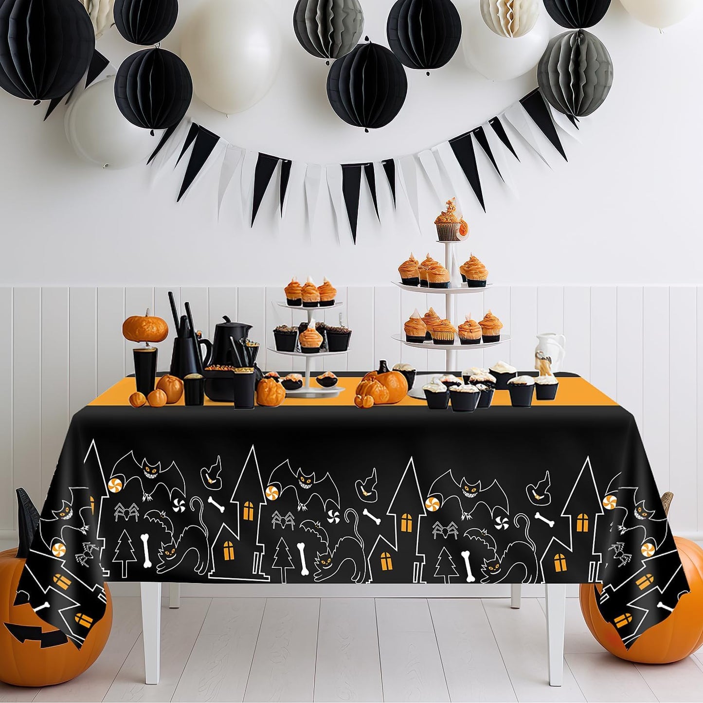 Childom 3 Pack Halloween Tablecloths,Disposable Plastic Tablecloths 54" x 108" Halloween Decorations,Plastic Table Cover for Birthday,Party Supplies,Holiday Table Cloth for Home,Dinner,Indoor,Outside