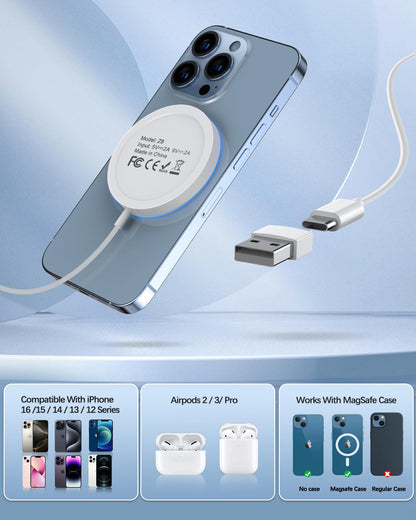 Magnetic Wireless Charger Fast Apple Mag-Safe Charger for iPhone 16 Pro Max/16 Pro/16 Plus/16/15 Pro Max/15/14/13/12 Series AirPods3/2 LED Magnet Charging Pad Mag Safe Charger with Dual Charging Ports